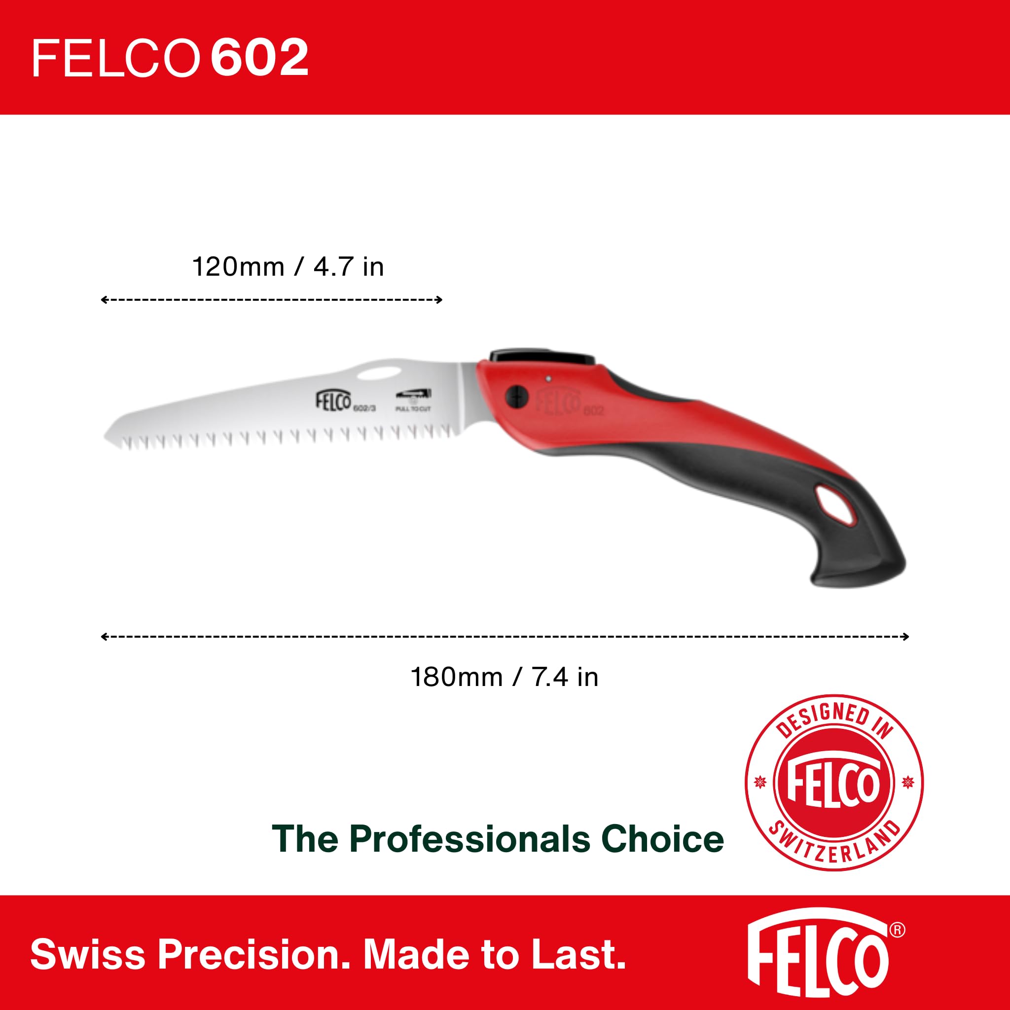 FELCO 602 Folding Pruning Saw – Compact Pull-Stroke Saw for Gardening & Vineyard Use | Tree Branch Cutter | Folding Handsaw with Chrome-Plated 6.3" Blade, Non-Slip Handle, Blade Lock, Swiss Precision - Image 4