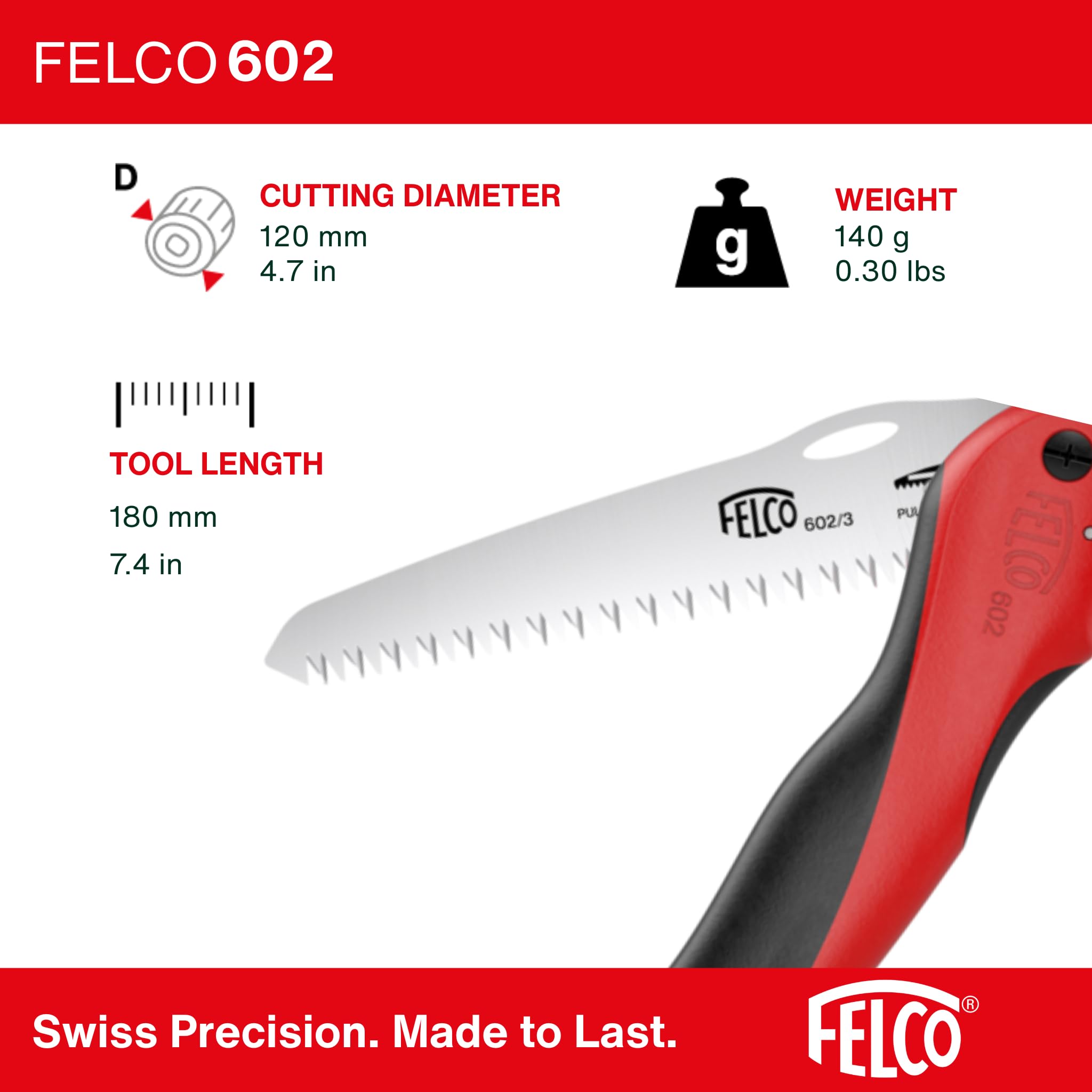 FELCO 602 Folding Pruning Saw – Compact Pull-Stroke Saw for Gardening & Vineyard Use | Tree Branch Cutter | Folding Handsaw with Chrome-Plated 6.3" Blade, Non-Slip Handle, Blade Lock, Swiss Precision - Image 6