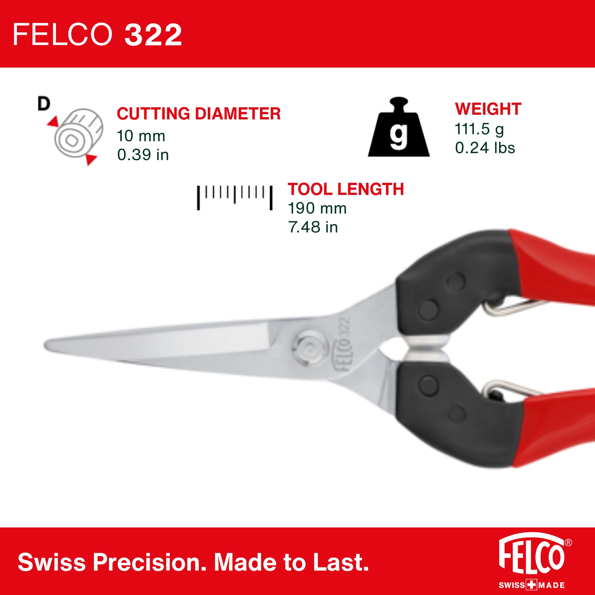 Felco F322 Pruning Snips – 9.84" Garden Clippers with Curved Blade & Rounded Tip | Pruning Shears for Gardening | Garden Snips and Pruners with Carbon Steel Blade, Sap Groove - Image 4